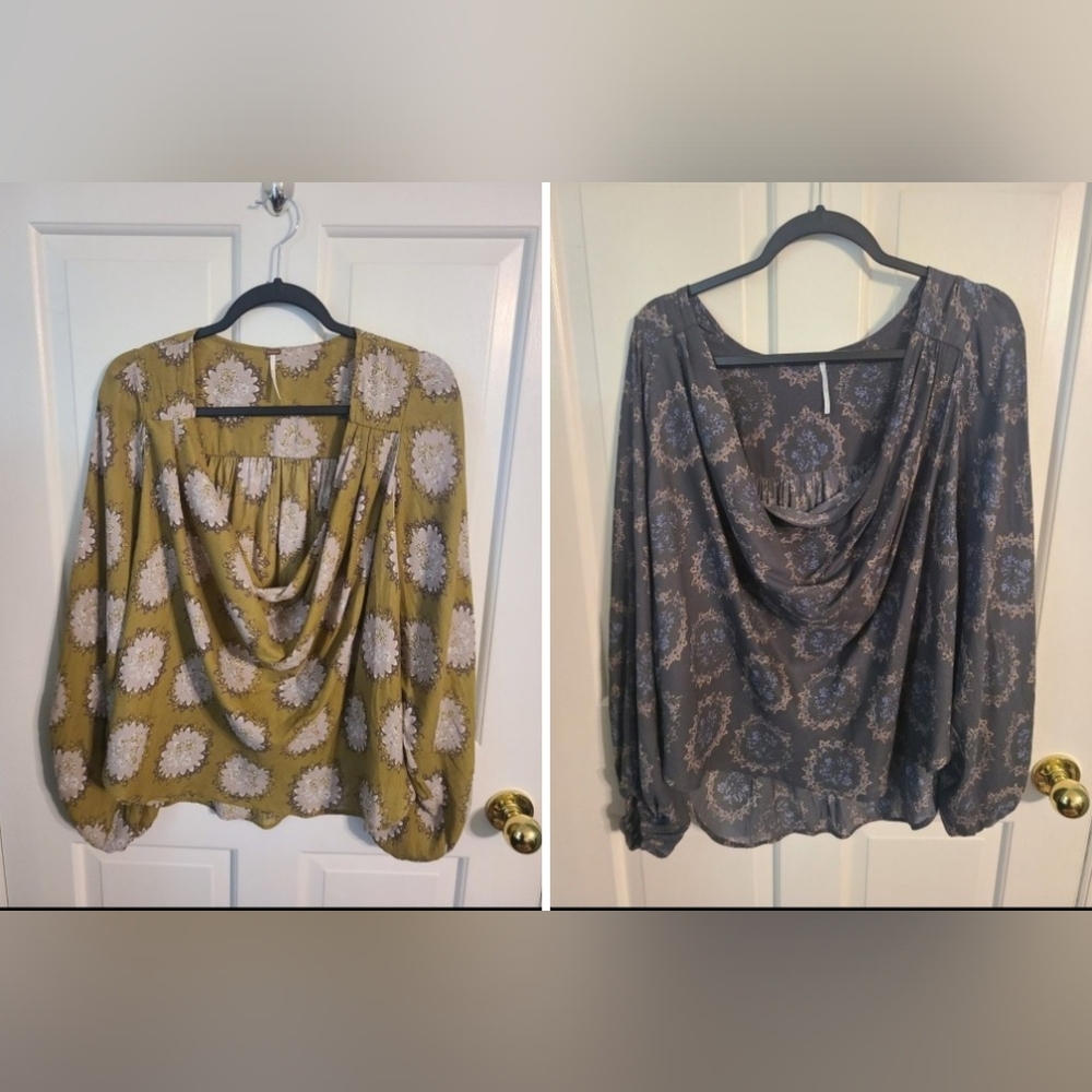SALE 2 for $25! Lot of 2 Free People Cowling Around Draped semi-sheer tops Small